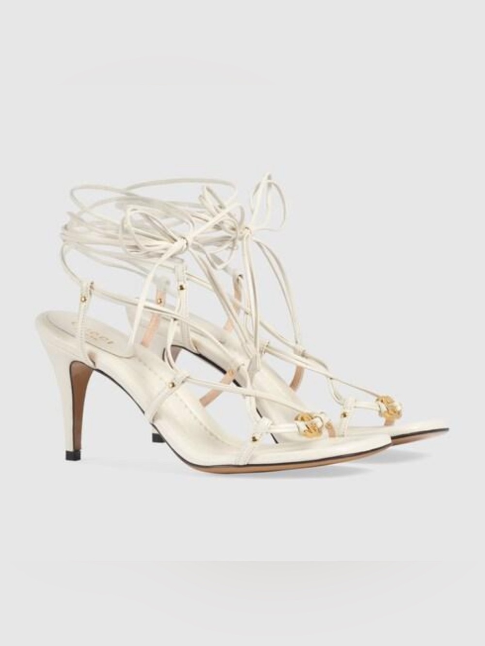 Gucci G Strappy Lace Up Sandal in Cream